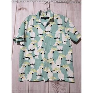 Rustic Souls Men's Short Sleeve Button Up Shirt Cockatoo Print Aqua Size S